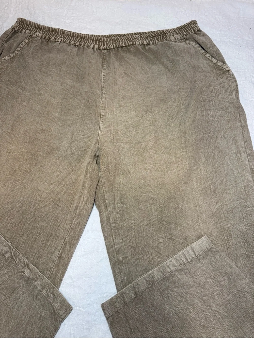 Sacred Threads Pants Womens 2X Brown Cotton Pull On Boho Lagenlook Wide Leg